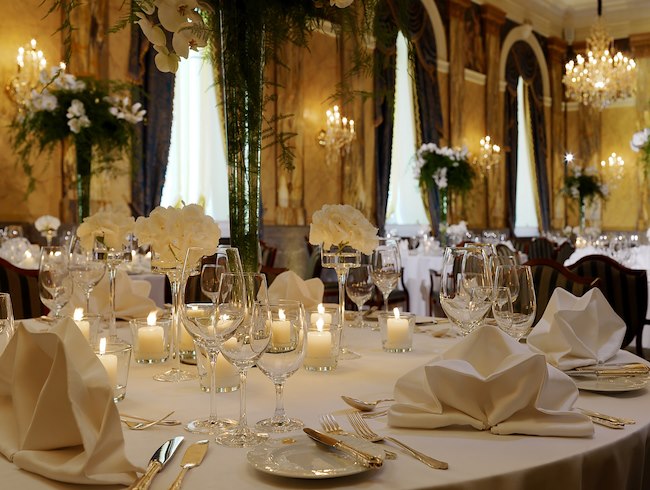 Tischdekoration im Festsaal im Hotel Imperial Wien